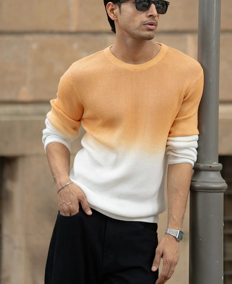 Apricot Orange Ombre Knit T-Shirt 100% Cotton