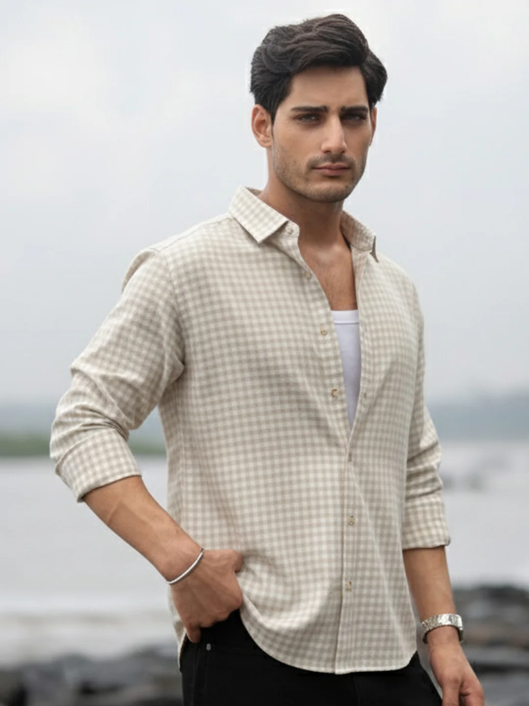 Beige Checks Shirt - Image 3
