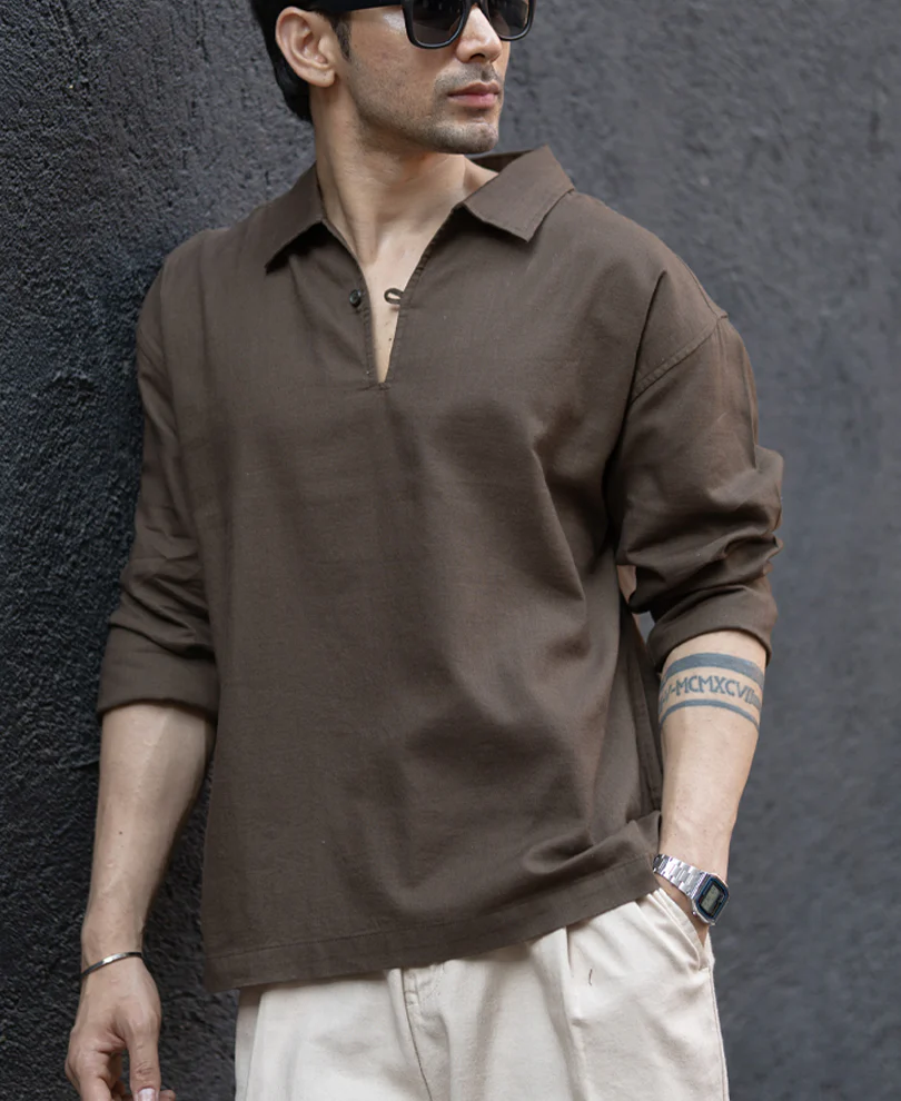 Brown Lightweight Structured Kurta Shirt 100% Cotton