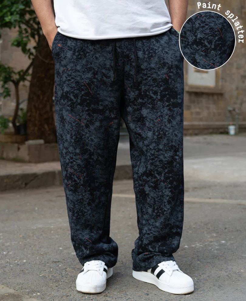 Black Printed Baggy Fit Trackpants 100% Cotton