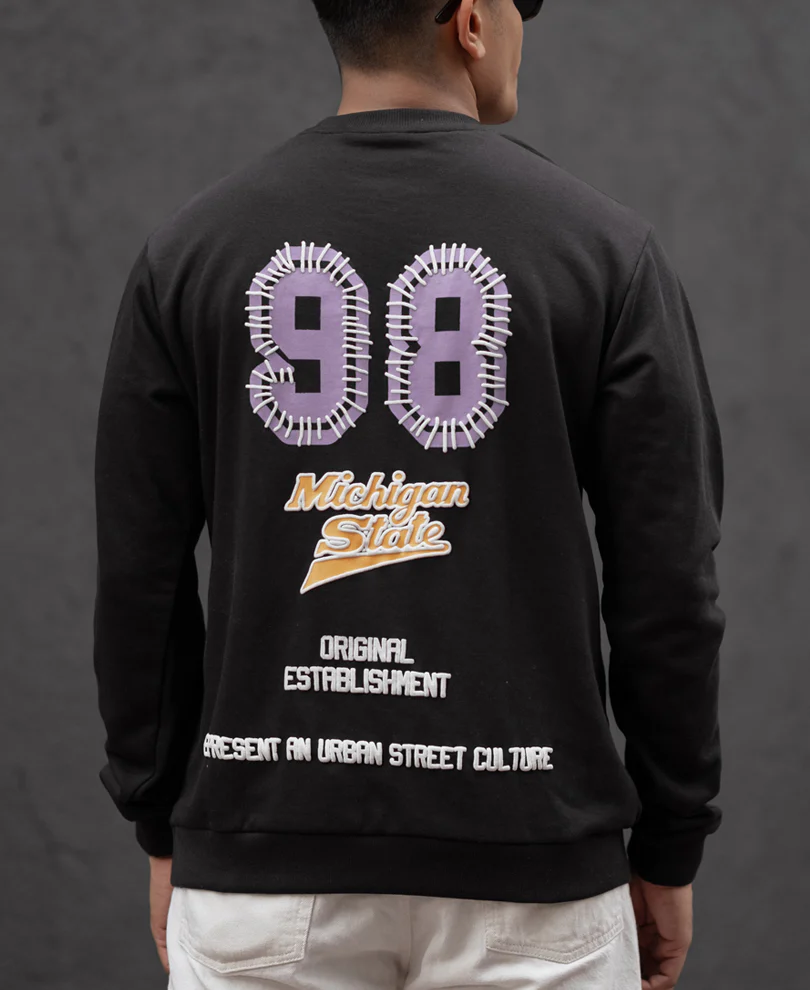 Black Printed Regular Fit Full Sleeves T-Shirt 100% Cotton