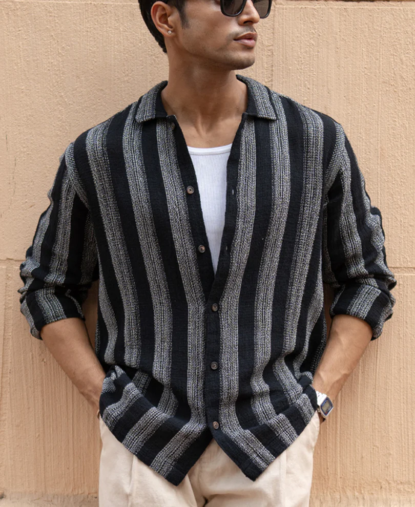 Black Structured Striped Shirt - Image 2