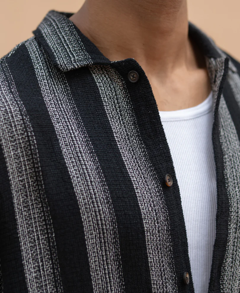 Black Structured Striped Shirt - Image 5