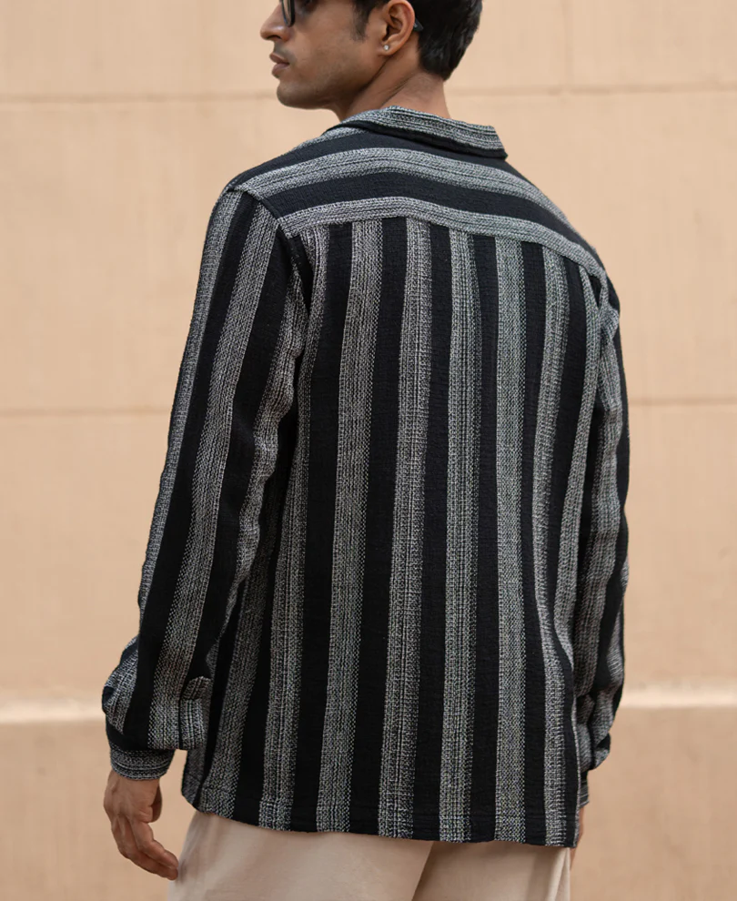 Black Structured Striped Shirt - Image 6