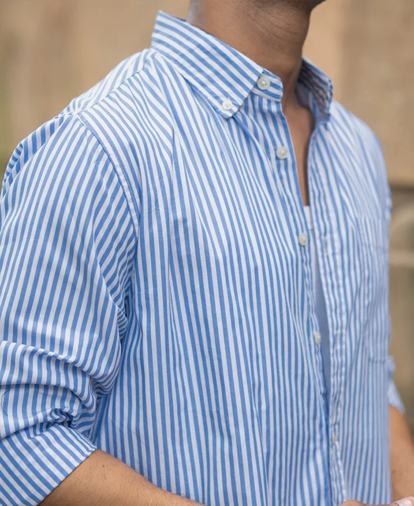 Blue Cotton Striped Buttondown Shirt - Image 3