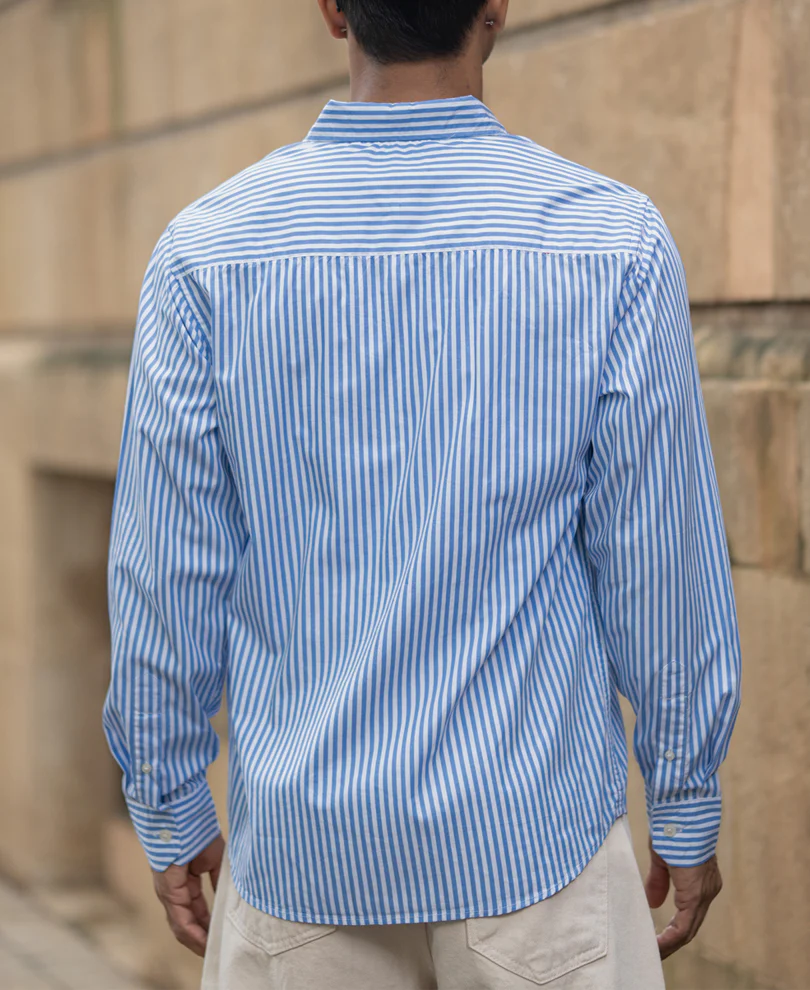 Blue Cotton Striped Buttondown Shirt - Image 5
