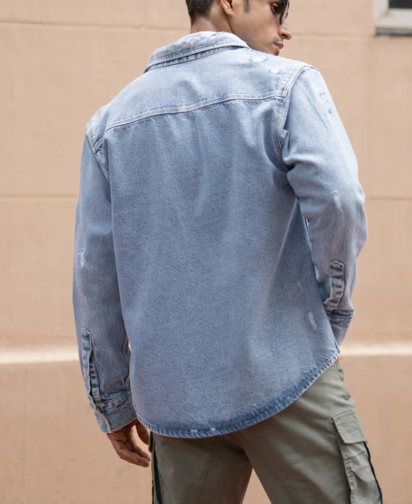Blue Denim Regular Fit Full Sleeves Shirt - Image 6