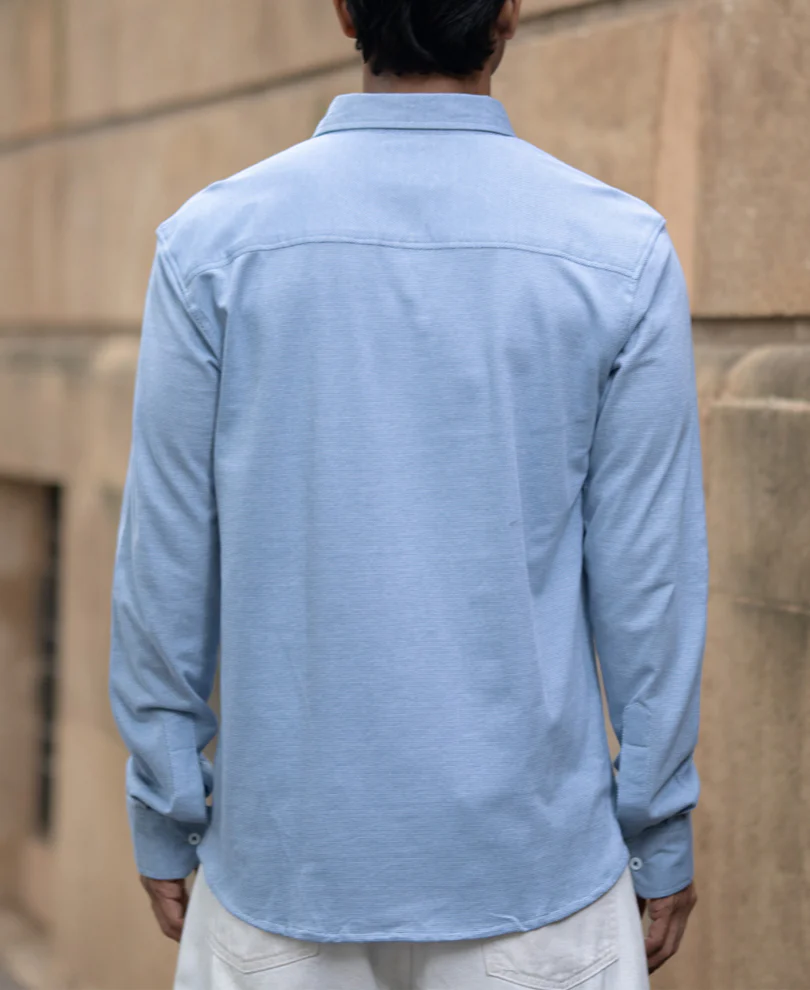 Blue Knitted Button Down Shirt - Image 6