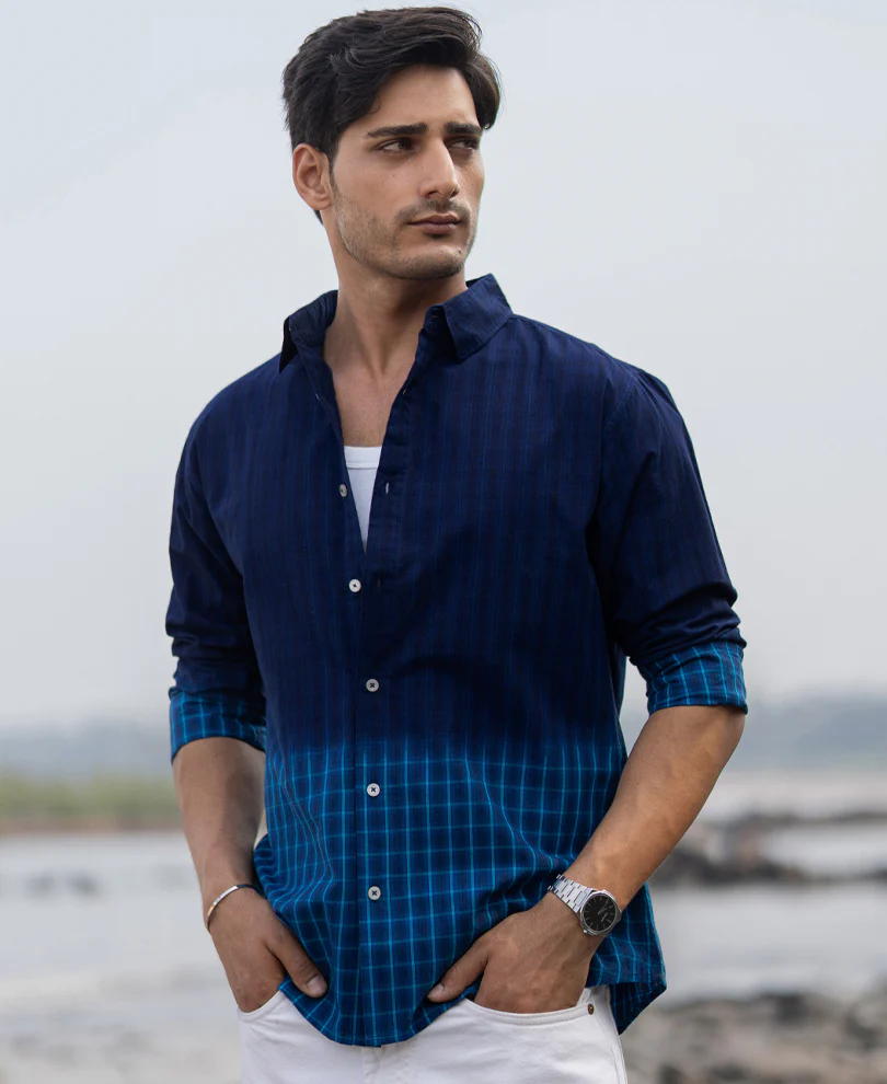 Blue Ombre Checks Shirt - Image 2