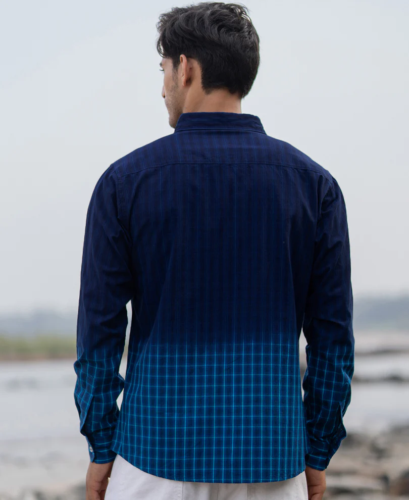 Blue Ombre Checks Shirt - Image 6