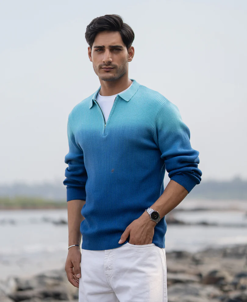 Blue Ombre Structure T-Shirt 100% Cotton