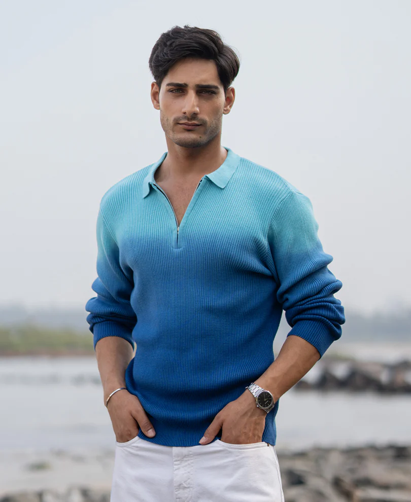 Blue Ombre Structure T-Shirt 100% Cotton - Image 2