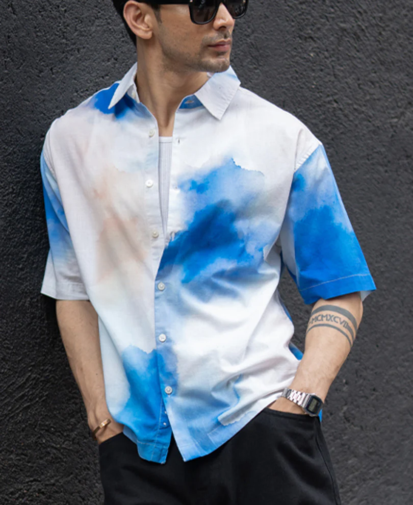 Blue Tie Dye Print shirt 100% Cotton