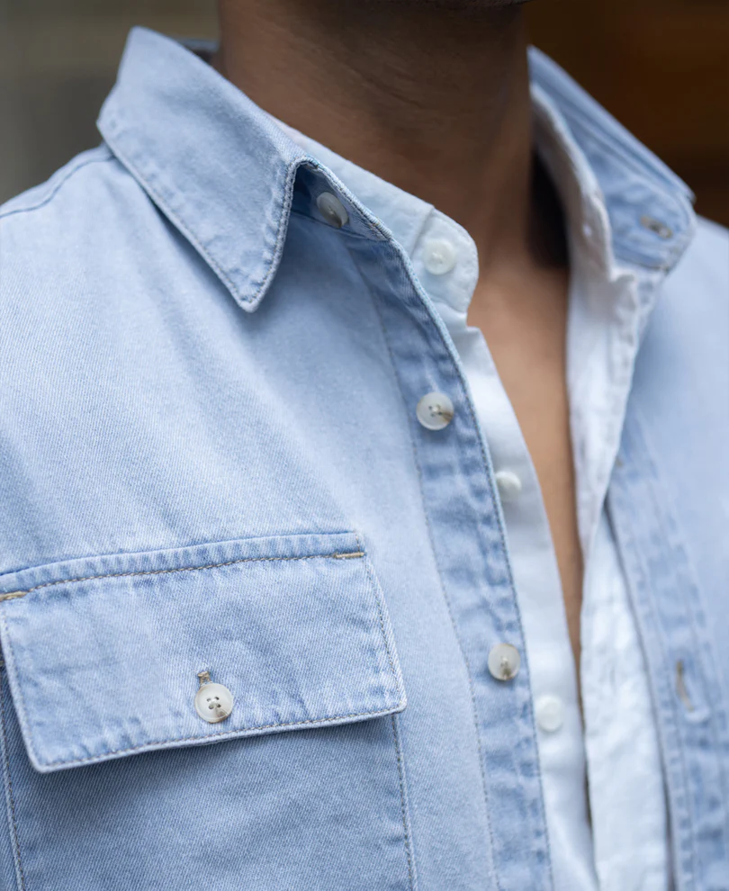 Blue Washed Denim Double Pocket Shirt - Image 3