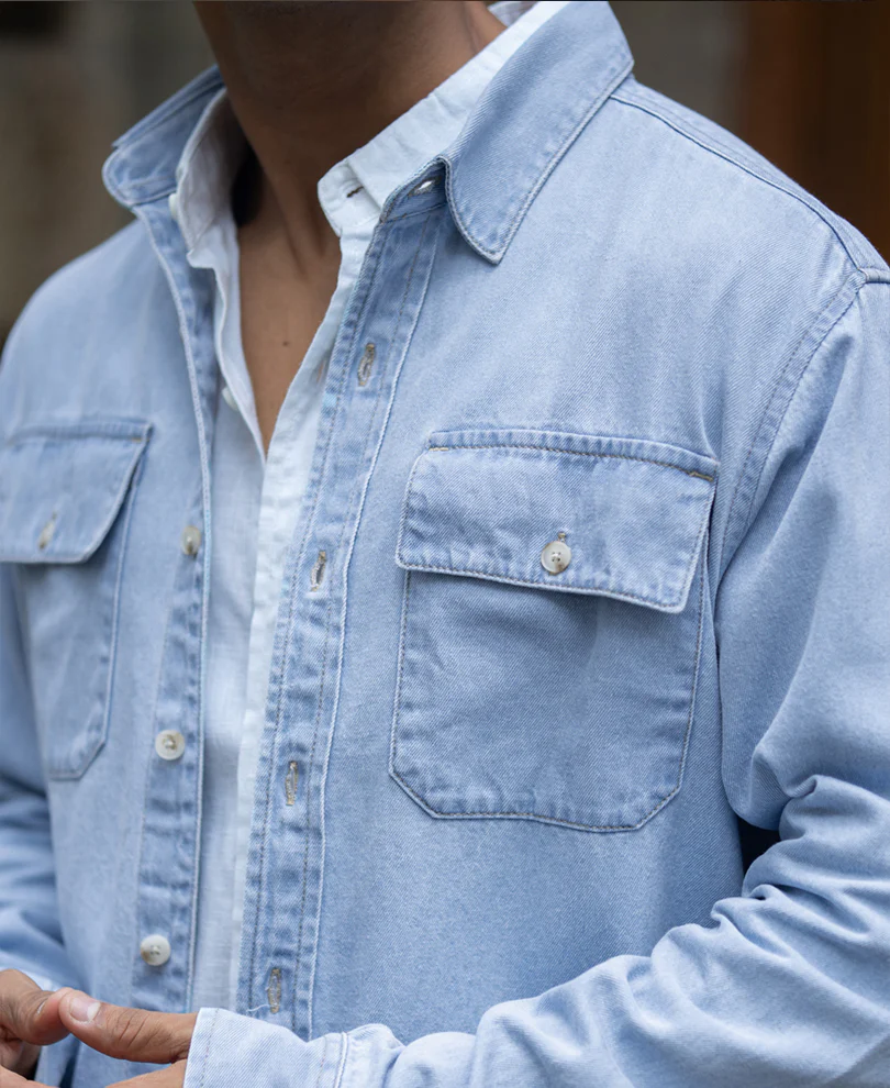 Blue Washed Denim Double Pocket Shirt - Image 4