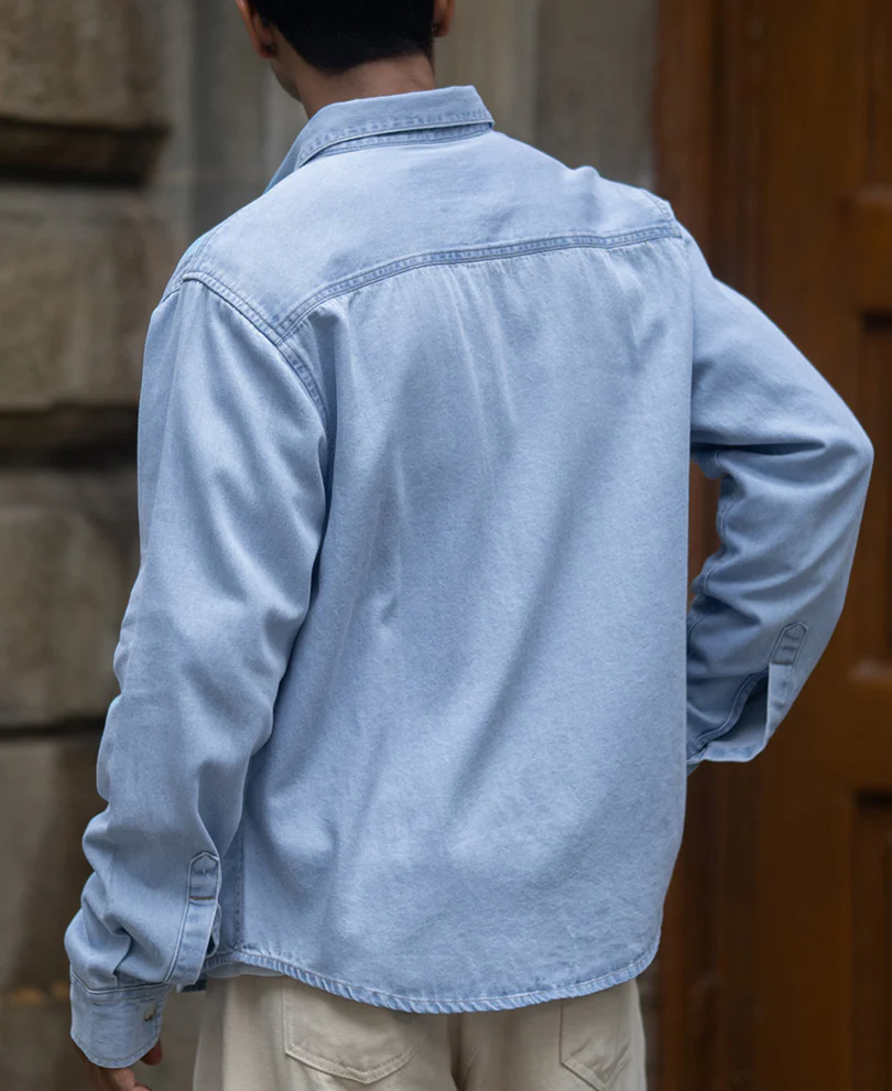 Blue Washed Denim Double Pocket Shirt - Image 5