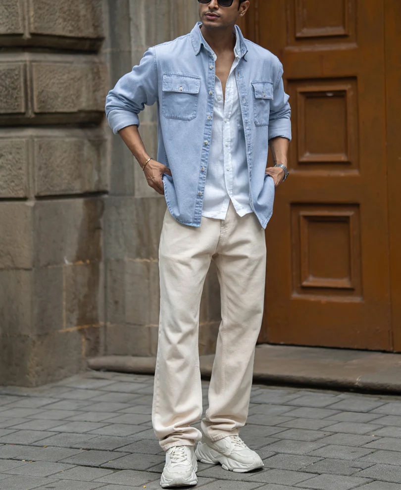 Blue Washed Denim Double Pocket Shirt - Image 6
