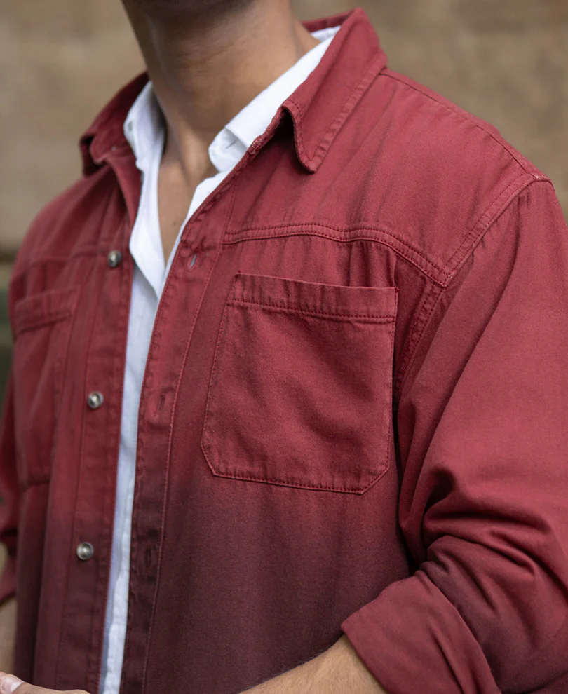 Brick Red Ombre Shirt With Pockets - Image 3
