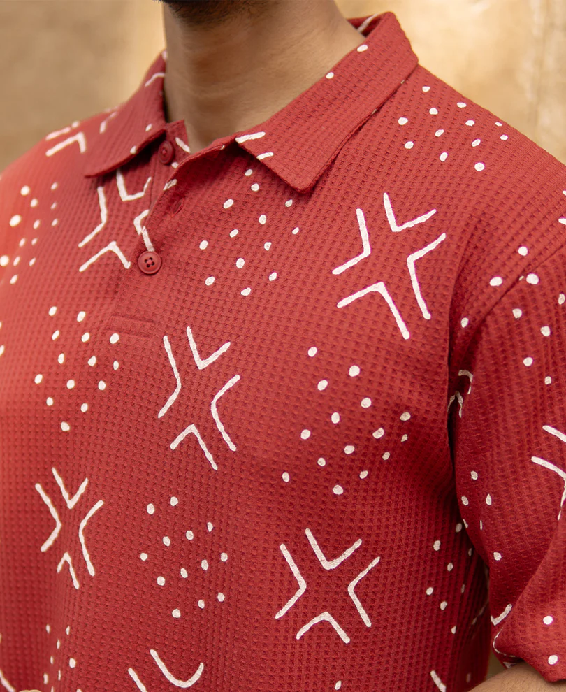 Brick Red Printed Polo T-Shirt - Image 4
