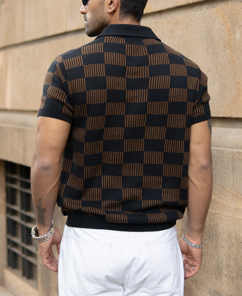 Brown And Black Jacquard Knit T-Shirt - Image 6