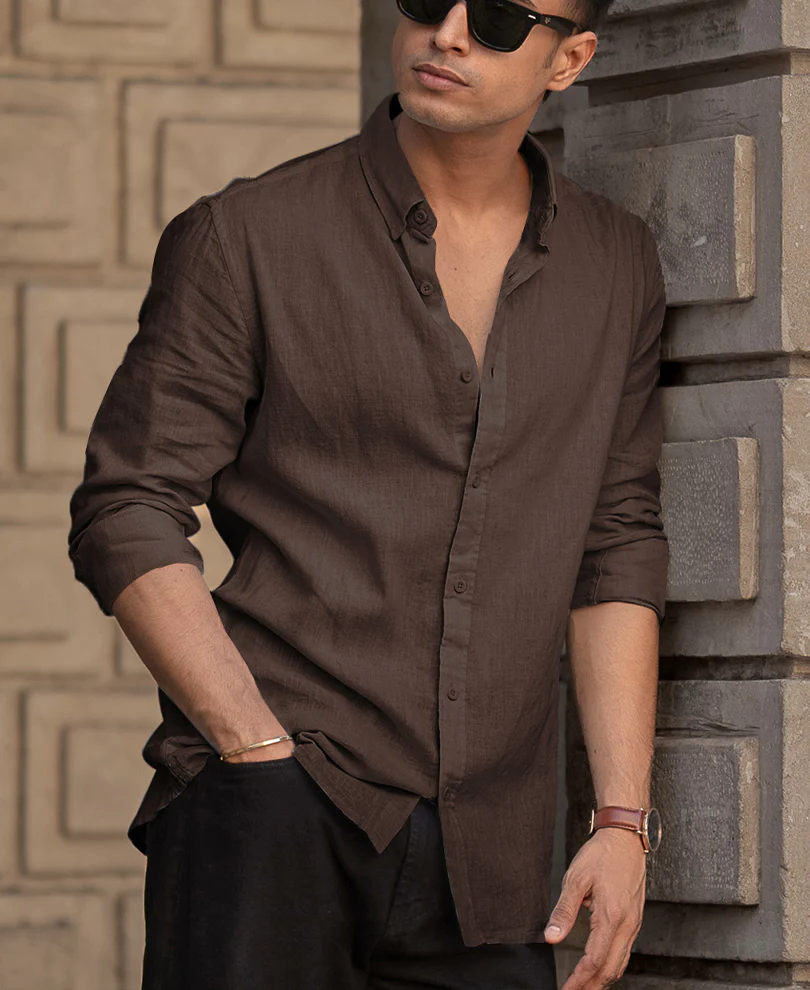 Brown Linen Blend Shirt