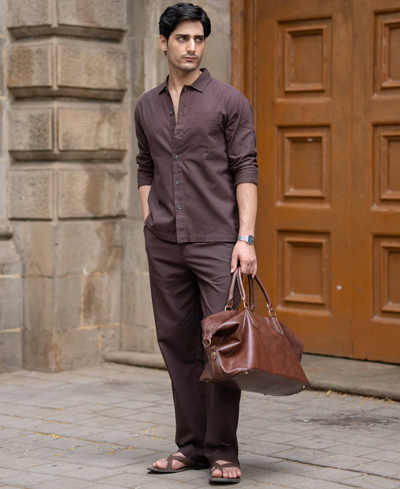 Brown Structured Lightweight Co-ord Set 100% Cotton - Image 2
