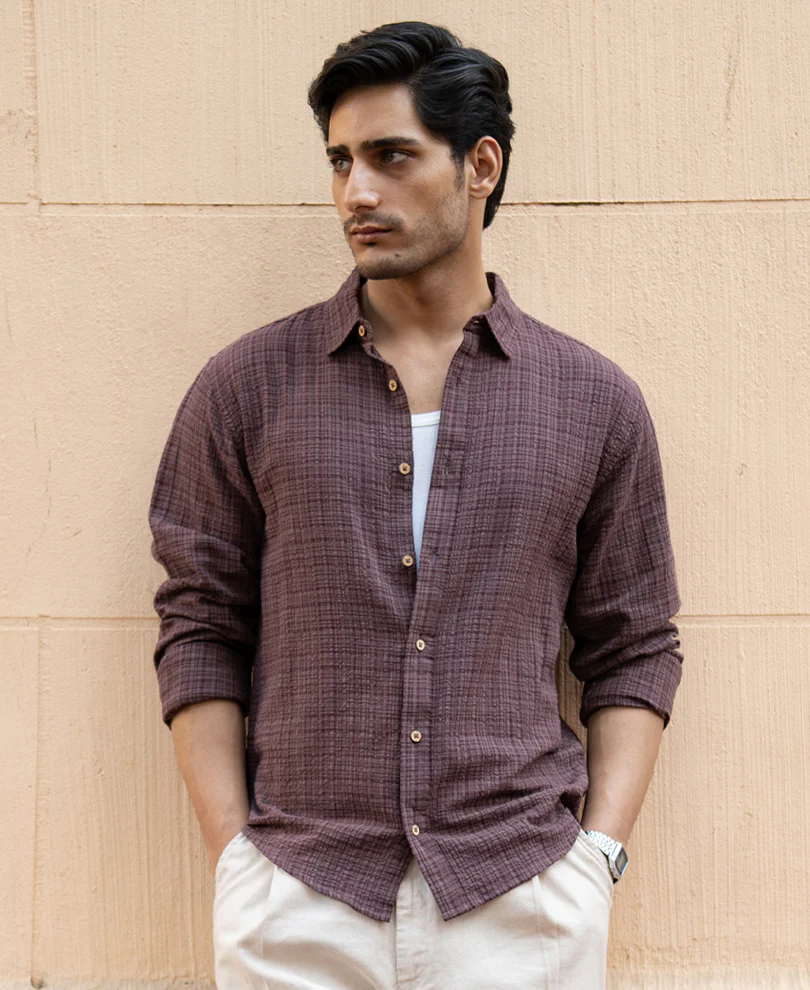 Brown Structured Lightweight Shirt 100% Cotton