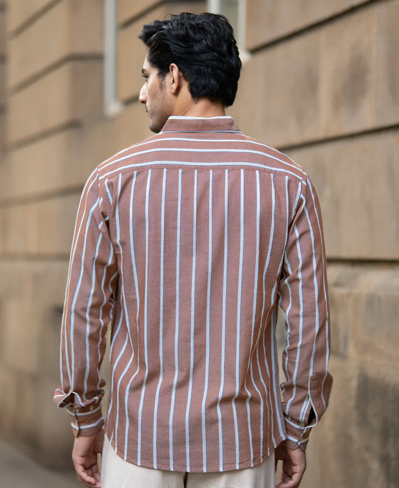 Brown Structured Striped Shirt - Image 5