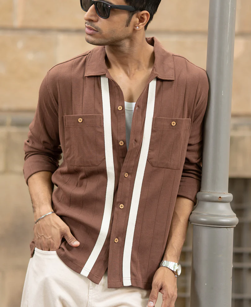Brown Tape Detail Shirt - Image 2