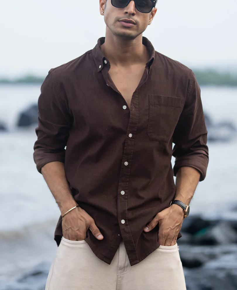 Coffee Corduroy Button Down Shirt - Image 2