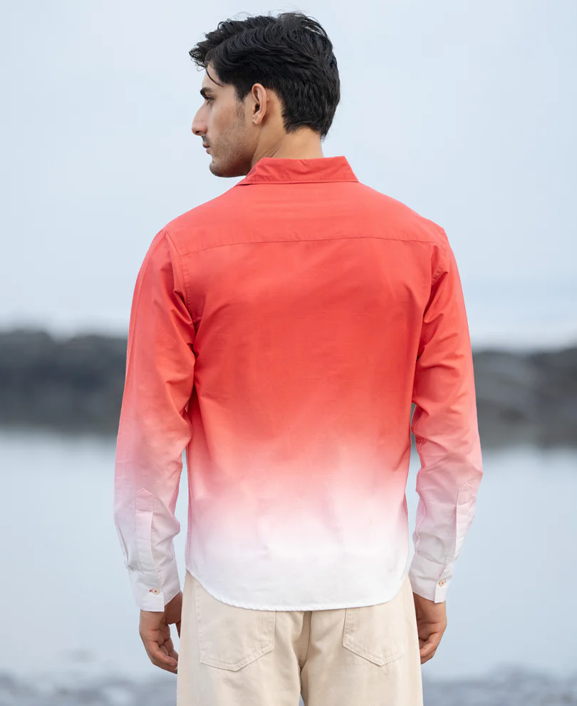 Coral Red Ombre Print Shirt - Image 5