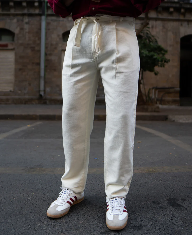 Cream Pants With Belt 100% Cotton