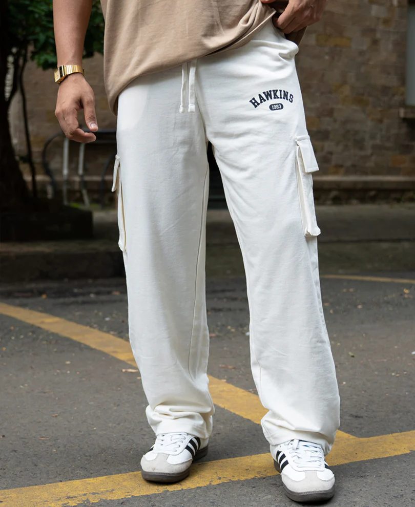 Cream Knit Cargo Trackpant 100% Cotton