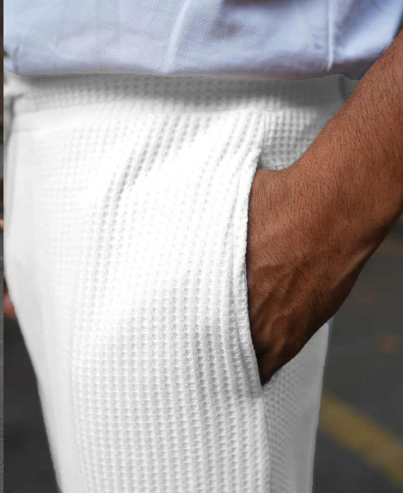 Cream Waffle Baggy Fit TrackĀ Pant - Image 4
