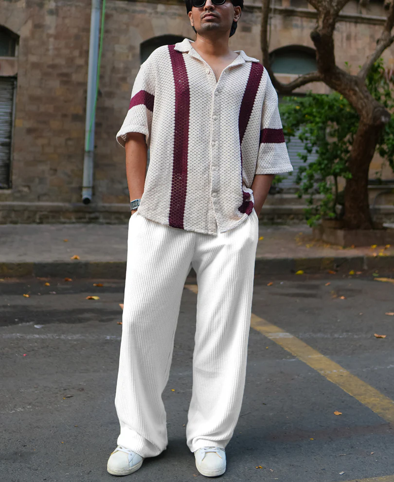 Cream Waffle Baggy Fit TrackĀ Pant - Image 6