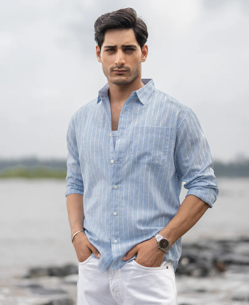 Dark Blue Cotton Stripe Shirt