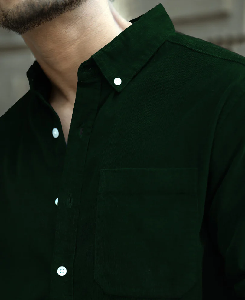 Dark Green Corduroy Buttondown Shirt 100% Cotton