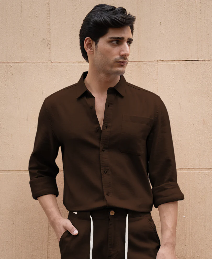 Dark Brown Linen Structured Co-Ord Set - Image 2