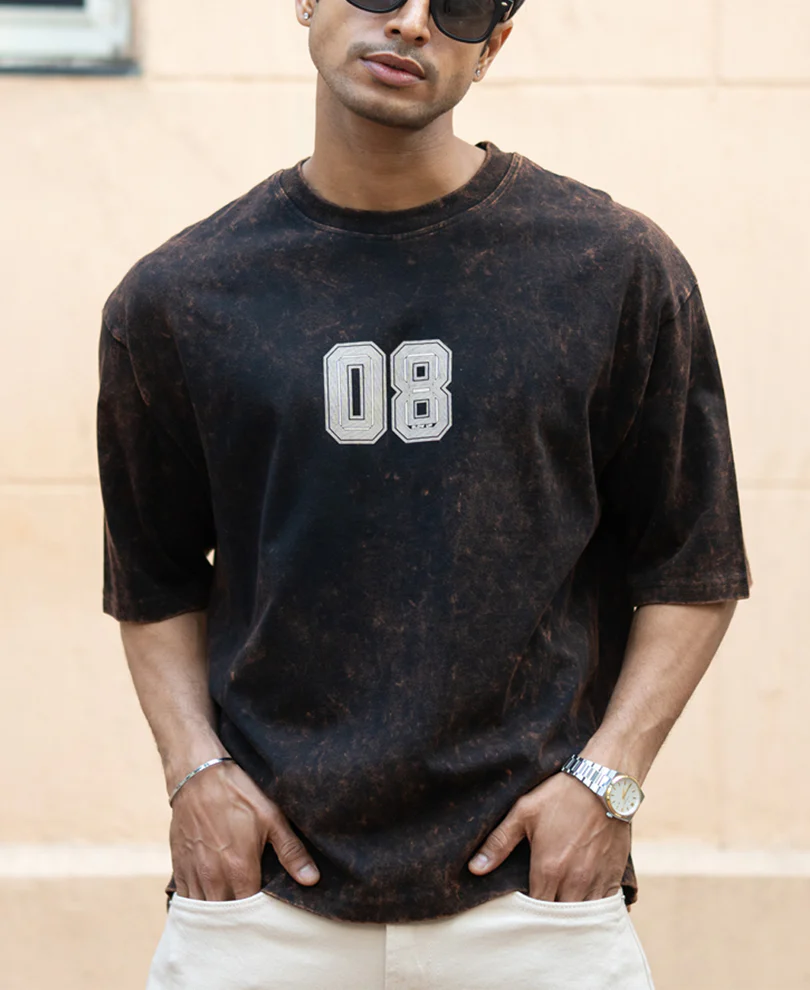 Dark Brown Washed Printed T-Shirt - Image 2