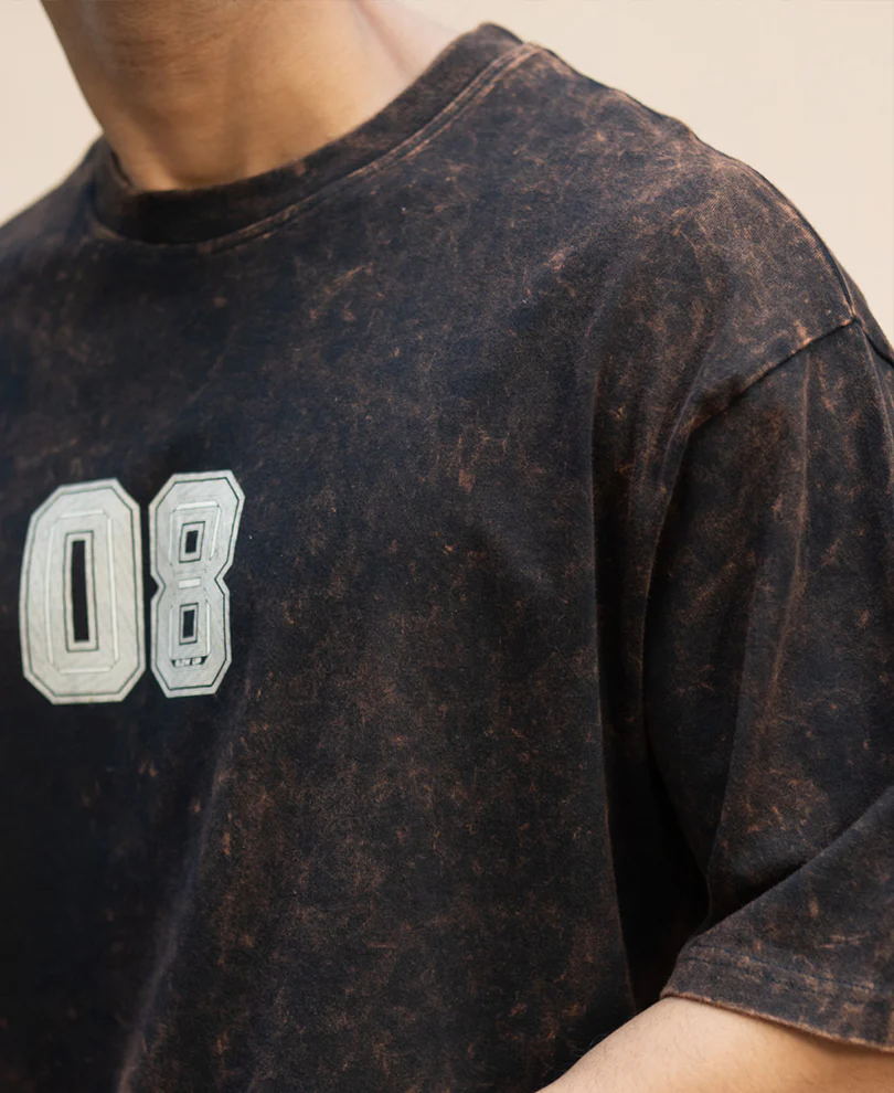 Dark Brown Washed Printed T-Shirt - Image 4