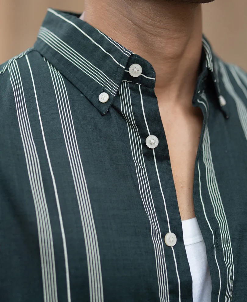 Dark Green Stripped Button Down Shirt - Image 4