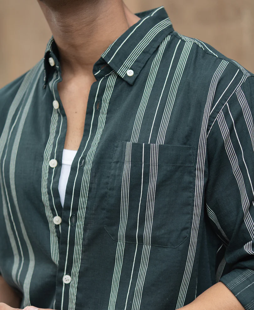 Dark Green Stripped Button Down Shirt - Image 5