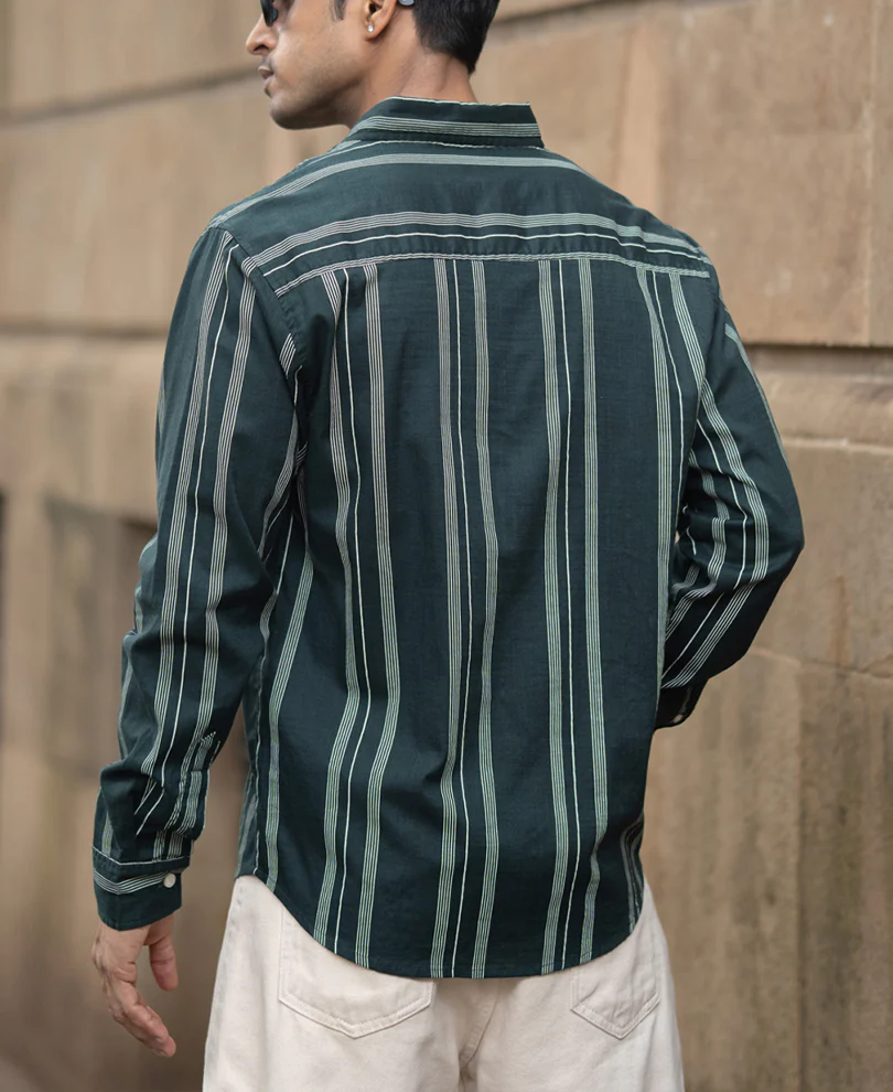 Dark Green Stripped Button Down Shirt - Image 6