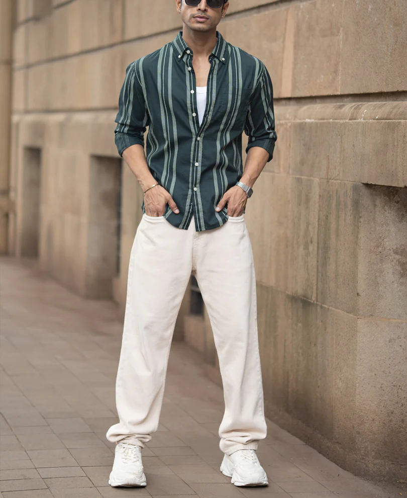 Dark Green Stripped Button Down Shirt - Image 7