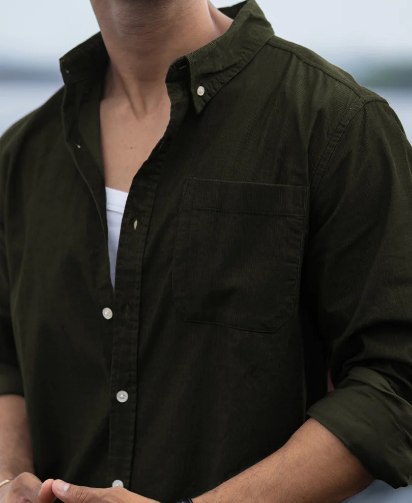 Dark Olive Corduroy Buttondown Shirt 100% Cotton