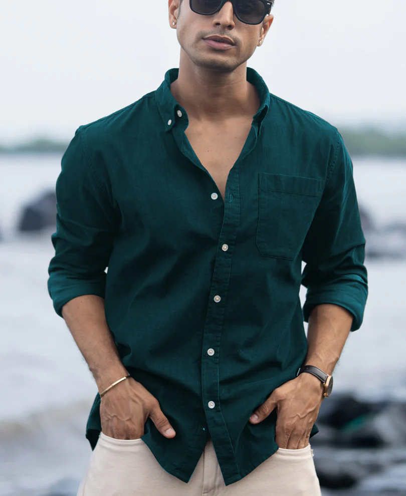 Dark Teal Corduroy Buttondown Shirt 100% Cotton