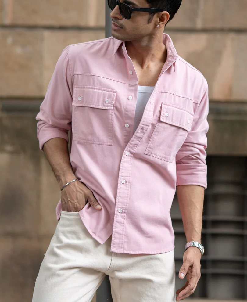 Dusty Pink Structured Overshirt 100% Cotton