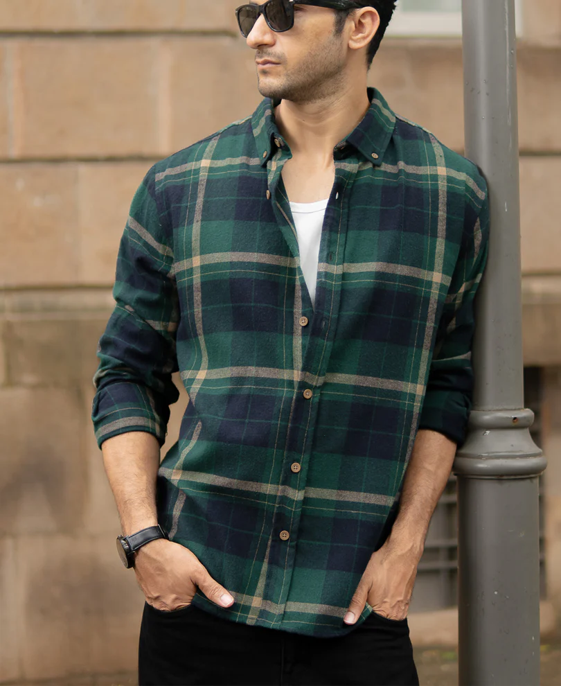 Green Button Down Checks Shirt