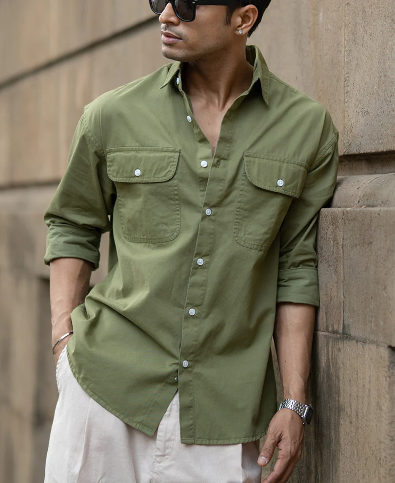 Green Double Pocket Lightweight Shirt - Image 3
