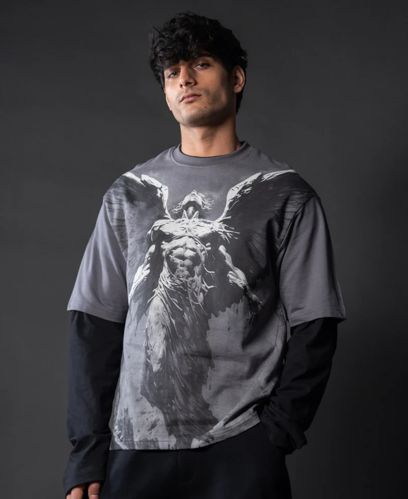 Grey Angel Grunge T-Shirt 100% Cotton